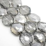 PUFF OVAL FACETED, TRANSPARENT GREY, 16X12X7MM, 12PCS, W/1MM HOLE, GLASS BEADS