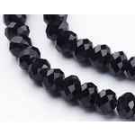 8x6mm Faceted Rondelle, approx 65pcs, 16" strand, opaque black, hole 1mm, glass beads, 29gms/1.02oz