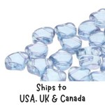 MATUBO GINKO LEAF BEADS, LUSTER TRANSPARENT BLUE, 7.5X7.5MM, 2 HOLES, 1 five inch tube, Approx 86 Beads, 22 GRAMS