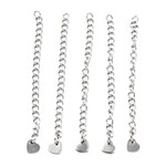 STAINLESS STEEL EXTENSION CHAINS, 5PCS, W/TINY 6X6X0.8MM HEART CHARMS, 4X3.5X1MM CHAIN, 2.5" LONG