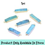 Druzy Agate Rectangle, 1pc, 40x8mm, light sky blue dyed, hole 3mm, link/connectors, in store only