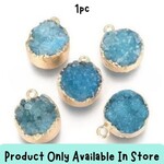 Druzy Agate Pendant, 1pc, 20x14x7mm, dyed dark cyan round, hole 2mm, charms/pendants, in store only