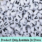 Alphabet Letter Beads, approx 200pcs, 7x4mm, round acrylic, black letters on white, hole 1mm, in store only