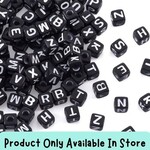 Alphabet Letter Beads, approx 200pcs, 5x5x5mm, square/cube acrylic, white letters on black, hole 2mm, in store only