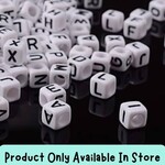 Alphabet Letter Beads, approx 200pcs, 6x6x6mm, square/cube acrylic, black letters on white, hole 3.2mm, in store only