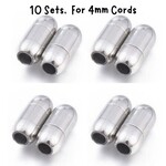 Stainless Steel Magnetic Bullet Clasp, 10 sets, 17x8x8mm, 8gms, for 4mm cords, 45gms/1.59oz