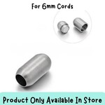 Matte Stainless Steel Magnetic Bullet Clasp, 1 set, 19x10x6mm, for 6mm cords, in store only