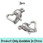 Heart Stainless Steel Lobster Claw Clasps, 2pcs, 15x8.5mm, hole 1.5mm, in store only