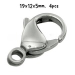 Stainless Steel Lobster Claw Clasps, 4pcs, 19x12x5mm, hole 3mm, 8gms/0.28oz