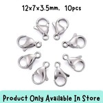 Stainless Steel Lobster Claw Clasps, 10pcs, 12x7x3.5mm, hole 1mm, 5gms in store only