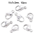 SP Stainless Steel Lobster Claw Clasps,, 10pcs, 11x7x3.5mm, hole 1.4mm, 4gms/0.14oz