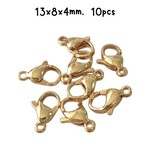 GP Stainless Steel Lobster Claw Clasps, 10pcs, 13x8x4mm, hole 1.5mm, 8gms/0.14oz