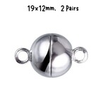 Stainless Steel  Magnetic Round Clasps 2 sets, 19x12mm, hole 2.5mm, 13gms/0.46oz