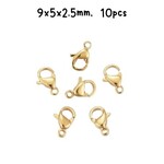 GP Stainless Steel Lobster Claw Clasps, 10pcs, 9x5x2.5mm, hole 1mm, 3gms/0.11oz
