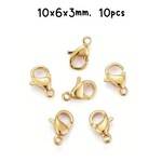 GP Stainless Steel Lobster Claw Clasps, 10pcs,10x6x3mm, w1mm hole, 4gms/0.14oz