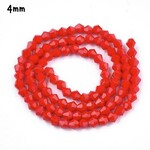 4mm Bicones, approx 90pcs, opaque red, hole 1mm, glass beads, 11gms/0.39oz