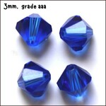 3mm Bicones, approx 100pcs, blue, hole 0.7mm, grade aaa, glass beads, 3gms/0.11oz