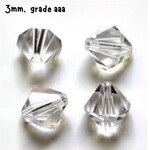 3mm Bicones, approx 100pcs, crystal, hole 0.7mm, grade aaa, glass beads, 3gms/0.11oz