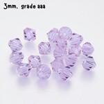 3mm Bicones, approx 100pcs, lilac, hole 0.7mm, grade aaa, glass beads, 3gms/0.11oz