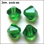 3mm Bicones, approx 100pcs, green, hole 0.7mm, grade aaa, glass beads, 3gms/0.11oz