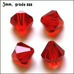 3mm Bicones, approx 100pcs, red, hole 0.7mm, grade aaa, glass beads, 3gms/0.11oz