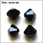3mm Bicones, approx 100pcs, opaque black, hole 0.7mm, grade aaa, glass beads, 3gms/0.11oz