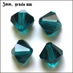 3mm Bicones, approx 100pcs, teal, hole 0.7mm, grade aaa, glass beads, 3gms/0.11oz