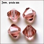 3mm Bicones, approx 100pcs, flamingo pink, hole 0.7mm, grade aaa, glass beads, 3gms/0.11oz