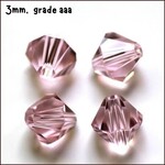 3mm Bicones, approx 100pcs, violet pink, hole 0.7mm, grade aaa, glass beads, 3gms/0.11oz