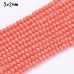 3x2mm Faceted Rondelles, approx 185pcs, 15" strand, opaque salmon pink, hole 0.8mm, glass beads, 11gms/0.39oz