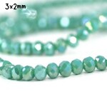 3x2mm Faceted Rondelles, approx 125pcs, 1" strand, opaque green turquoise rainbow plated, hole 1mm, glass beads, 7gms/0.25oz