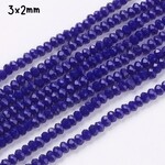 3x2mm Faceted Rondelles, approx 185pcs, 16" strand, opaque royal blue, hole 0.8mm, glass beads, 11gms/0.39oz