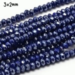 3x2mm Faceted Rondelles, approx 148pcs, 14" strand, midnight blue full plated, hole 0.5mm, glass beads, 8gms/0.28oz