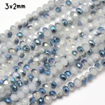 3x2mm Faceted Rondelles, approx 148pcs, 14" strand, white smoke blue half plated, hole 0.5mm, glass beads, 8gms/0.28oz