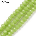 3x2mm Faceted Rondelles, approx 185pcs, 15" strand, opaque light olive, hole 0.8mm, glass beads, 14gms/0.49oz