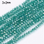 3x2mm Faceted Rondelles, approx 185pcs, 15" strand, transparent sea green half plated ab, hole 0.8mm, glass beads, 14gms/0.49oz