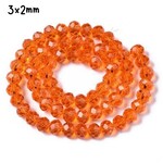 3x2mm Faceted Rondelles, approx 165pcs, 16" strand, transparent red orange, hole 0.5mm, glass beads, 13gms/0.46oz