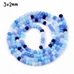 3x2mm Faceted Rondelles, approx 185pcs, 15" strand, mixed blues, hole 0.8mm, glass beads, 14gms/0.49oz