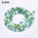 3x2mm Faceted Rondelles, approx 185pcs, 15" strand, mixed greens, hole 0.8mm, glass beads, 14gms/0.49oz