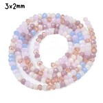 3x2mm Faceted Rondelles, approx 185pcs, 15" strand, mixed pinks/lilacs, hole 0.8mm, glass beads, 14gms/0.49oz