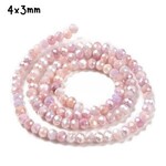 4x3mm Faceted Rondelles, approx 120pcs, 14" strand, pink ab plated, hole 0.8mm, glass beads, 11gms/0.39oz