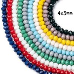 4x3mm Faceted Rondelles, 10 strands, approx 140pcs per strand, 10 opaque mixed colors, hole 0.5mm, glass beads, 89gms/3.14oz