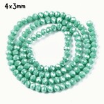 4x3mm Faceted Rondelles, approx 130pcs, 16" strand, opaque medium aquamarine luster plated, hole 0.5mm, glass beads, 12gms/0.42oz
