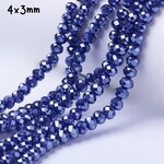 4x3mm Faceted Rondelles, approx 130pcs, 16" strand, metallic blue, hole 1mm, glass beads, 12gms/0.42oz