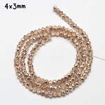 4x3mm Faceted Rondelles, approx 125pcs, 15" strand, transparent rose gold, half plated, hole 1mm, glass beads, 12gms/0.42oz