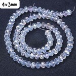 4x3mm Faceted Rondelles, approx 125pcs, 15" strand, crystal ab, hole 0.5mm, glass beads, 12gms/0.42oz