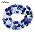 6x5mm Faceted Rondelles, approx 90pcs, 16" strand, mixed blue tones, hole 1mm, glass beads, 18gms/0.64oz