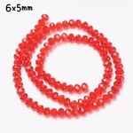 6x5mm Faceted Rondelles, approx 90pcs, 16" strand, red, hole 1mm, glass beads, 18gms/0.64oz