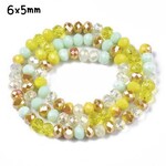 6x5mm Faceted Rondelles, approx 90pcs, 16" strand, mixed yellow tones, hole 1mm, glass beads, 18gms/0.64oz