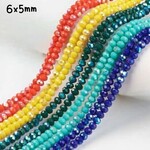 6x5mm Faceted Rondelles, 10 strands, approx 90pcs per strand, 5 mixed colors opaque half plated ab, hole 1mm, glass beads, 184gms/6.49oz
